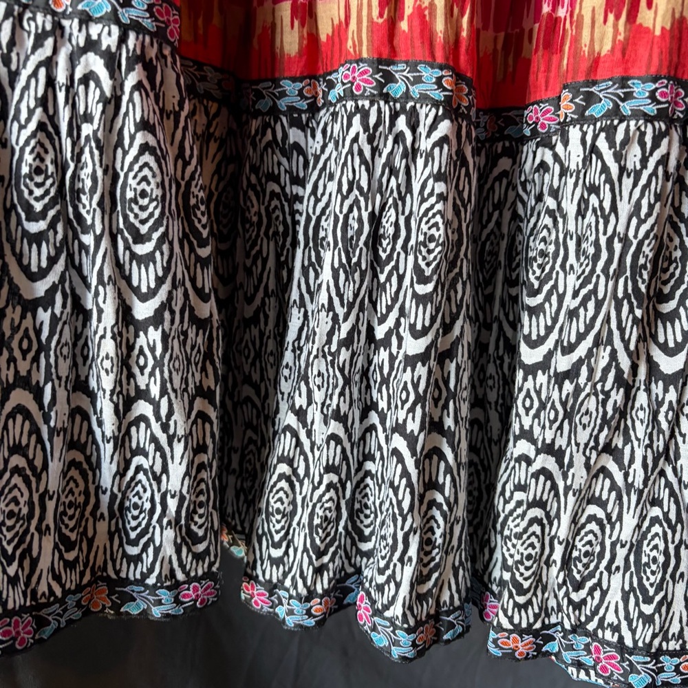 ELEMENTZ Patterned Maxi Skirt Ribbon Detail 100% Cotton Boho Eclectic MEDIUM - Picture 3 of 7